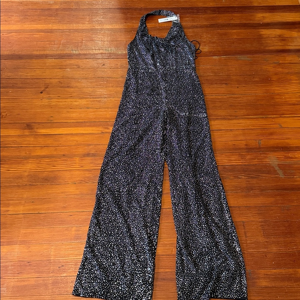 New with tags Alice + Olivia Salem Cowl Halter Crystal Embellished Jumpsuit